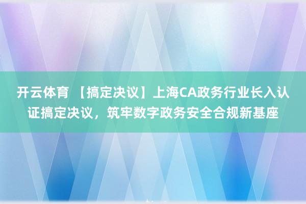 开云体育 【搞定决议】上海CA政务行业长入认证搞定决议，筑牢数字政务安全合规新基座